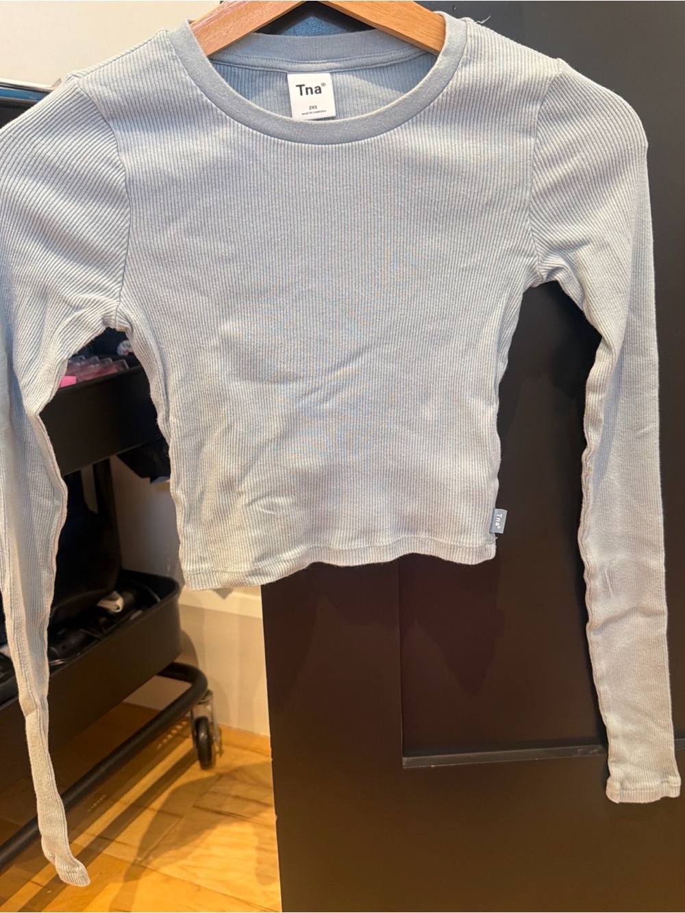 Tna Ribbed Long Sleeve Cropped Top - Light blue